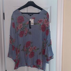 Zac & Rachel Blue and Red Floral Blouse